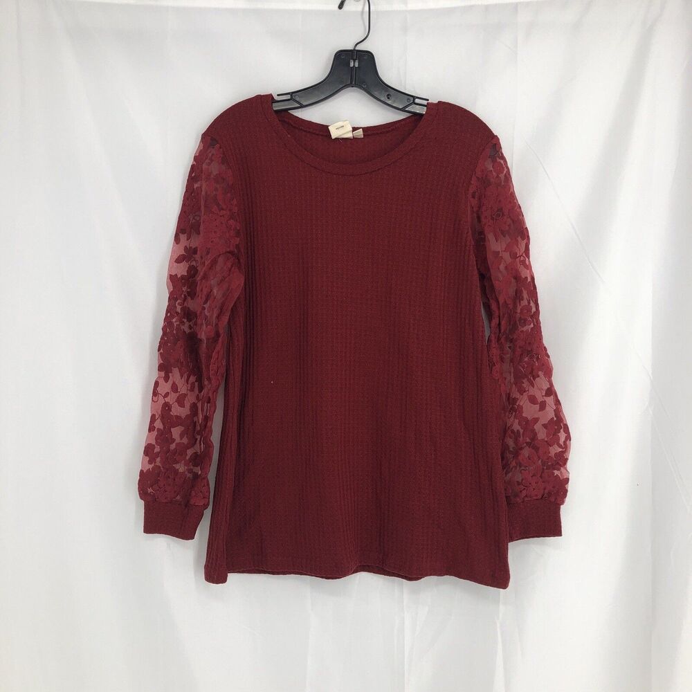Grace & Emma G+E Red Balloon Sleeves Waffle Top Size Small